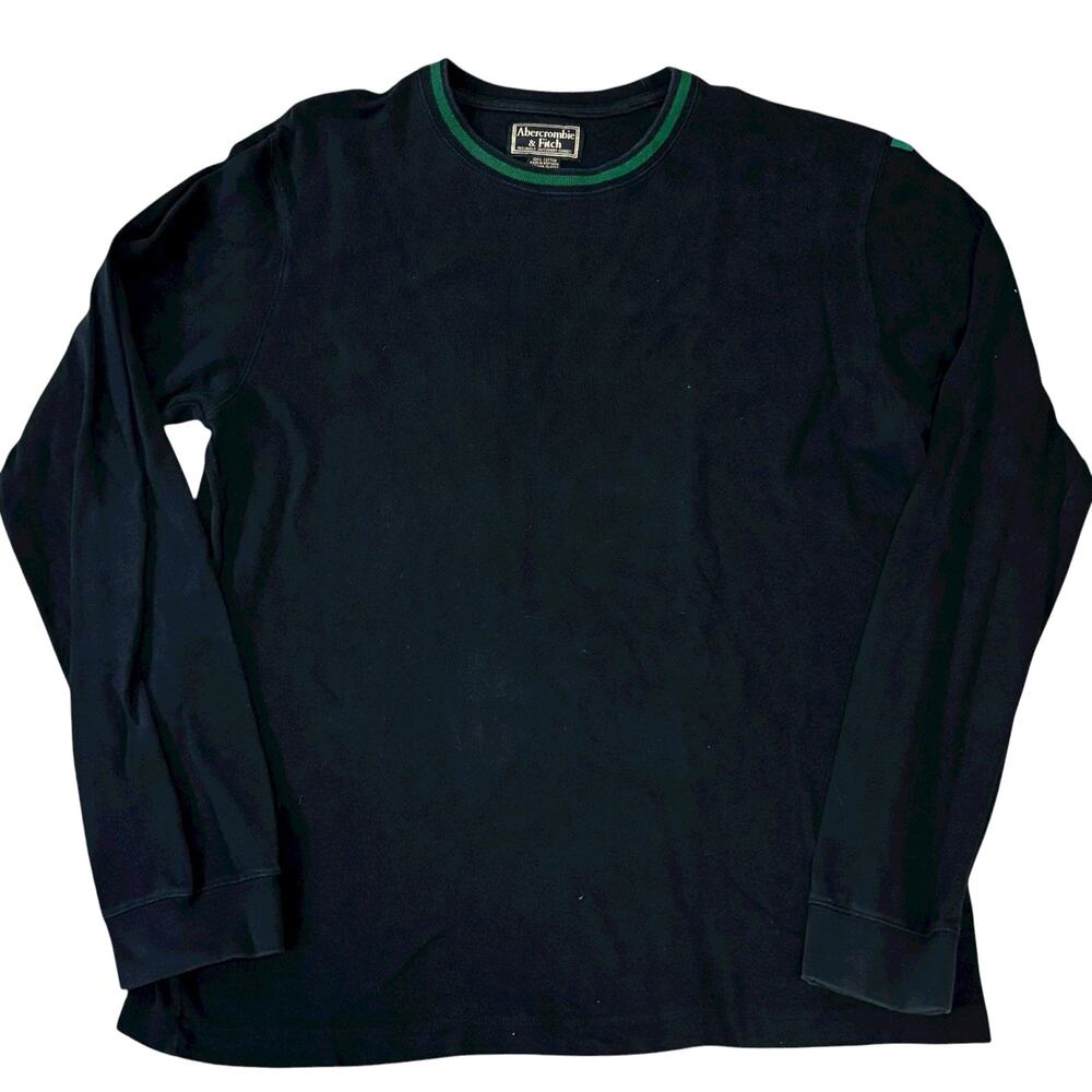Vintage Abercrombie Navy Blue & Green Crew Neck Long Sleeve Shirt Men's XL Heavy